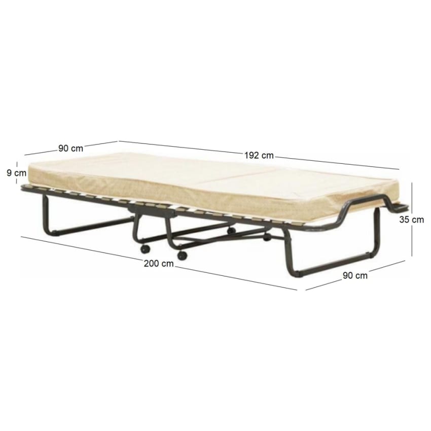 EvergreenWeb - Lit d'appoint Simple 90x200 cm Pliant avec Matelas en memoire de Forme avec oreillers en memoire Gratuit, sommier à Lattes en Bois et Roulette, orthopédique, extractible, pour invité