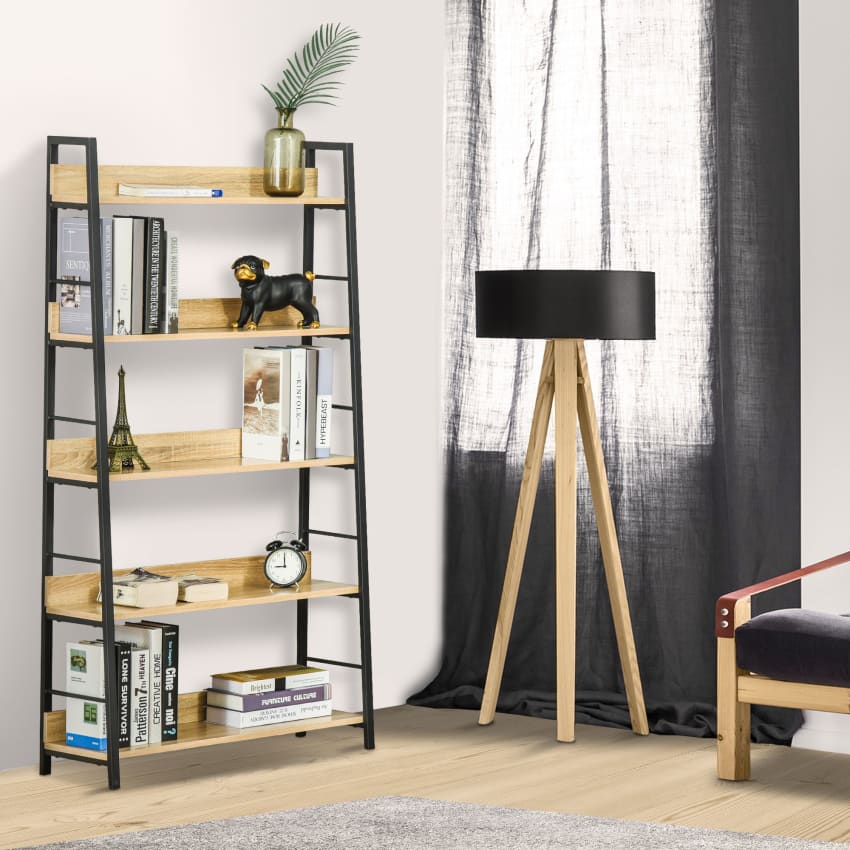 Bibliothèque étagère Industrielle 5 Niveaux HOMCOM - 74x30x157.5 Cm - Acier Et Panneaux Particules - Style Brun/noir - Charge Max 30 Kg