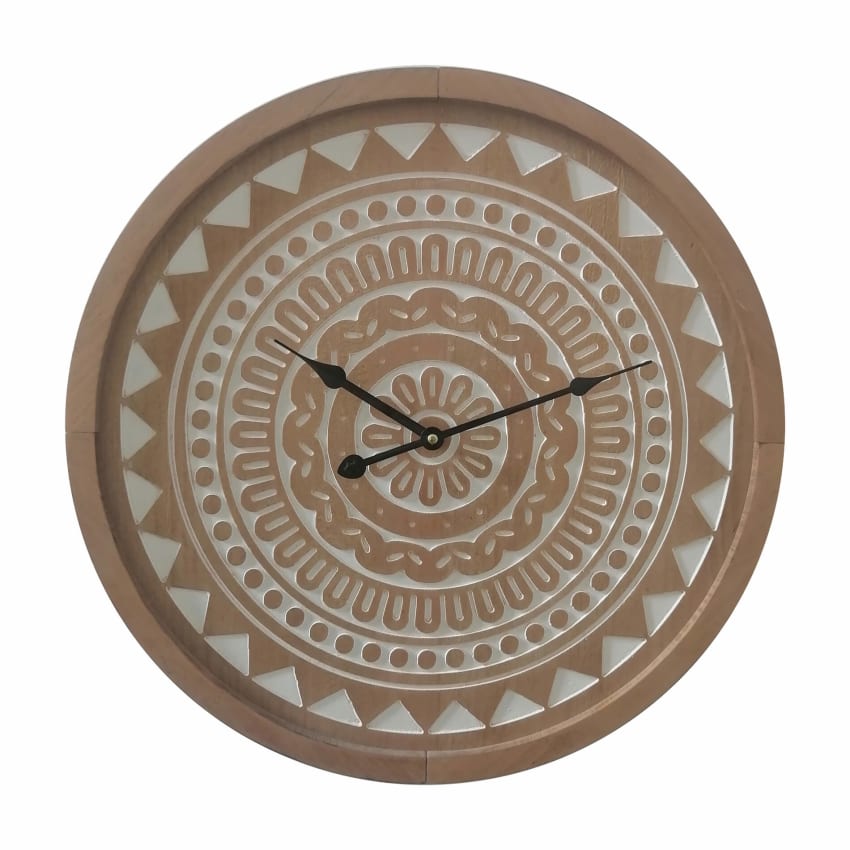 Wanduhr große Boho in braun-weißem MDF D. 50 cm