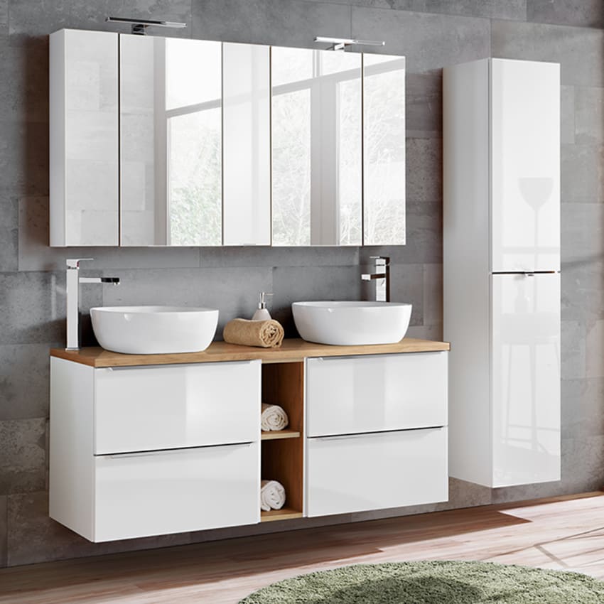 Set Mobile Bagno Vladon Aloha V2 – 189x193x51 Cm, Bianco Opaco/Lucido, Con Pensili E Ante Soft-close - 3