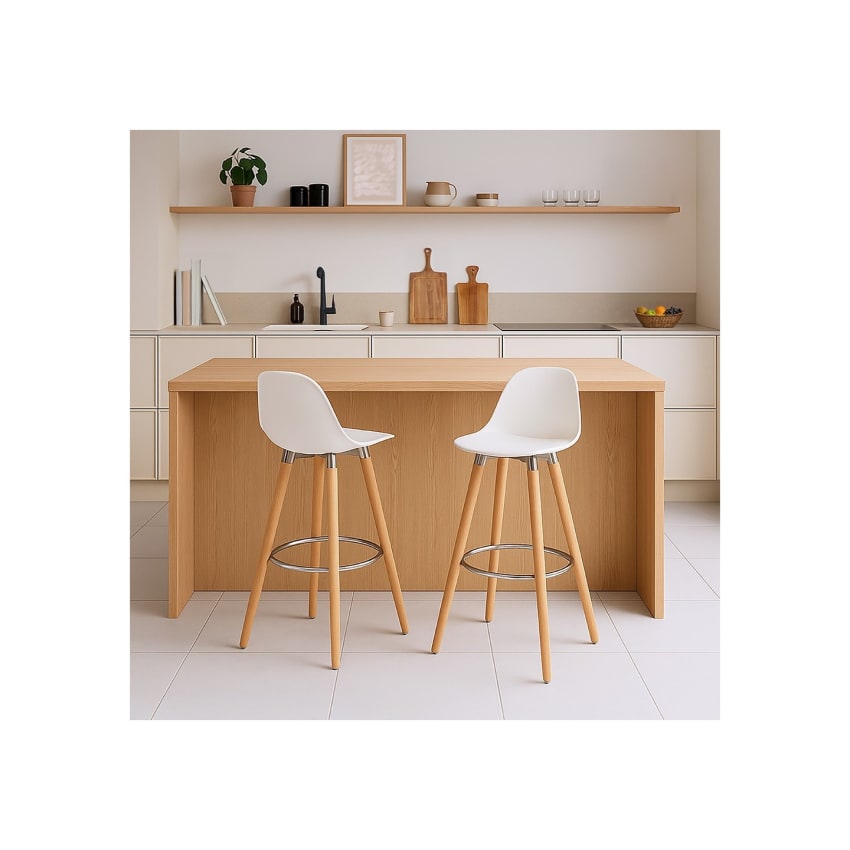MFFM Set Di 2 Sgabelli Da Bar Moderni Con Seduta Imbottita - Altezza 75 Cm - Bianco Con Cuscini Intercambiabili Per Cucina E Isola - 3