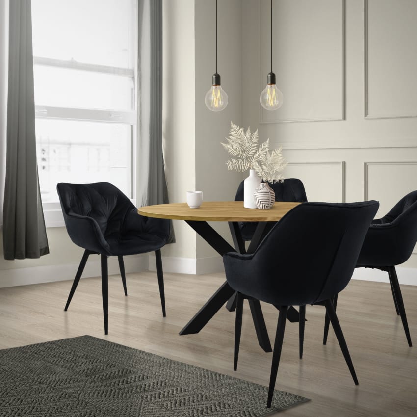 Set Di 2 Sedie Da Pranzo In Velluto Nero Con Braccioli E Gambe In Metallo, Per Soggiorno, Cucina E Ufficio, Dimensioni 44x42x84 Cm