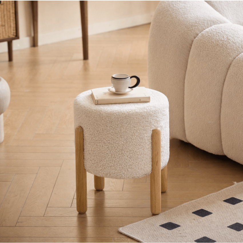 Hocker aus Holz und Wolle Weiß