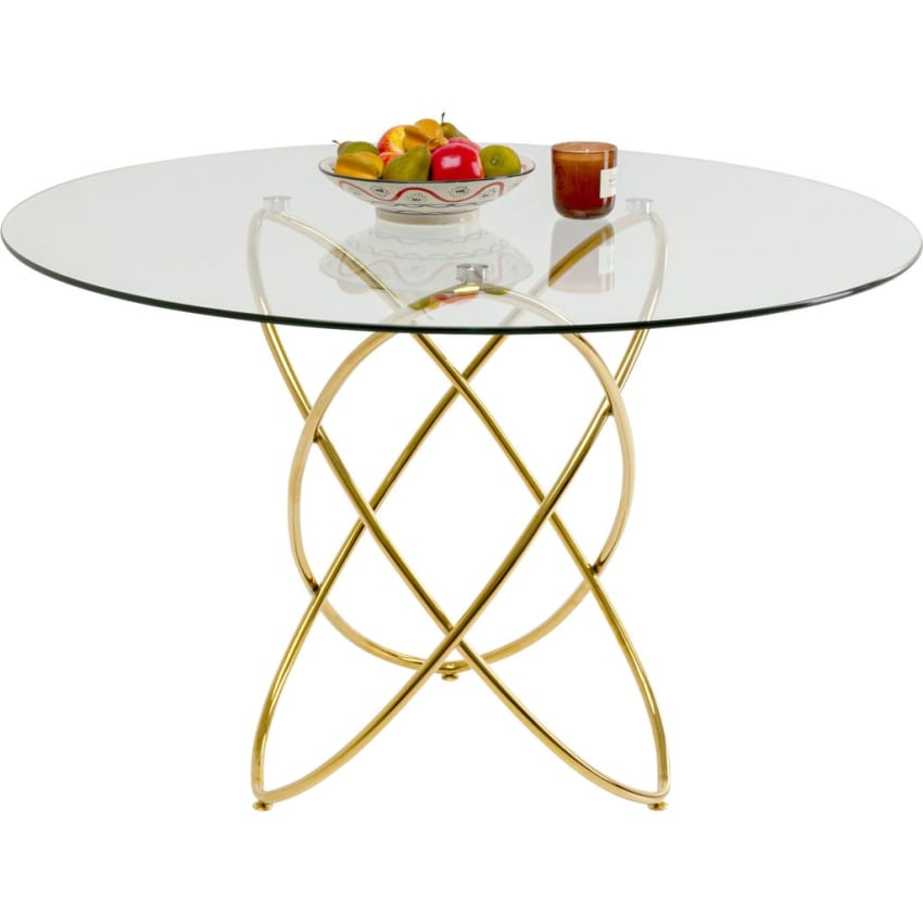Runder Esstisch für 5 Personen aus Glas und Edelstahl, gold, D120cm Molekular