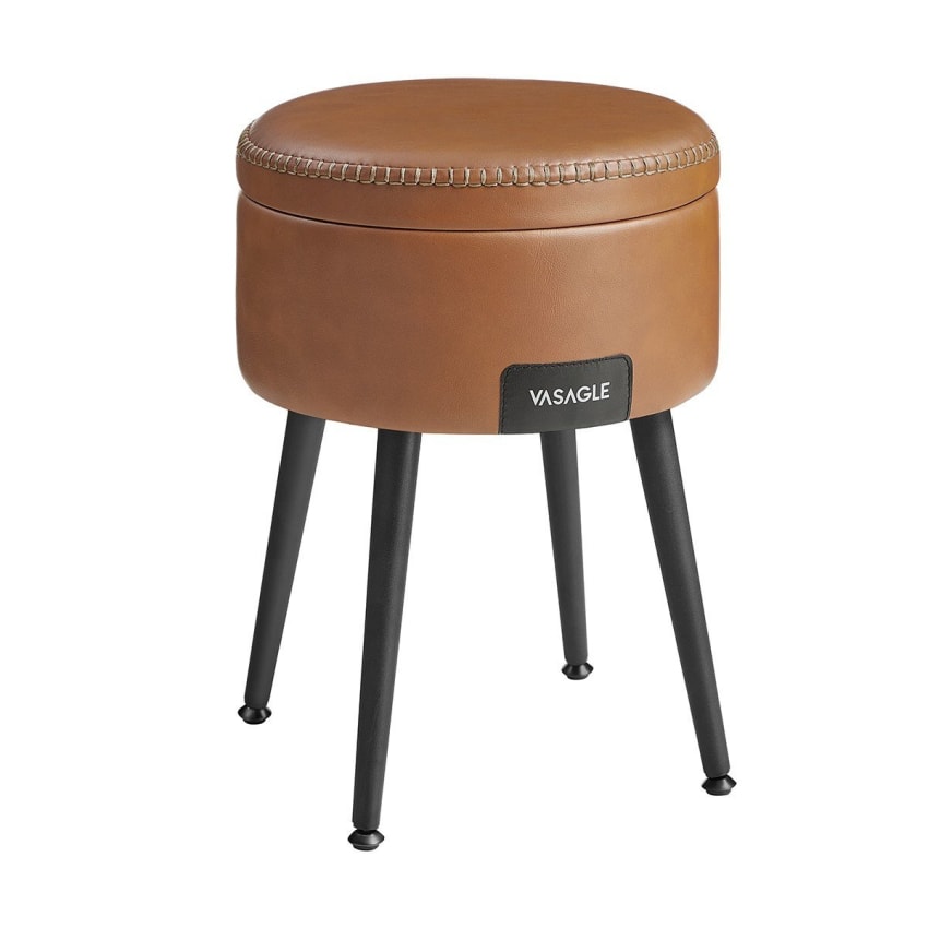 Tabouret Pouf En Cuir PU Marron 40x40x40cm - Coffre Rangement Avec Éponge Haute Densité 150kg