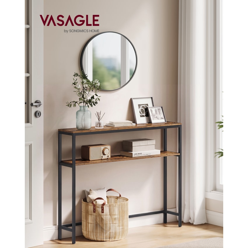 Console étroite Pour Couloir - Métal Et Verre, 100x30x73 Cm, 3 étagères, Charge 15 Kg Par étagère, Or