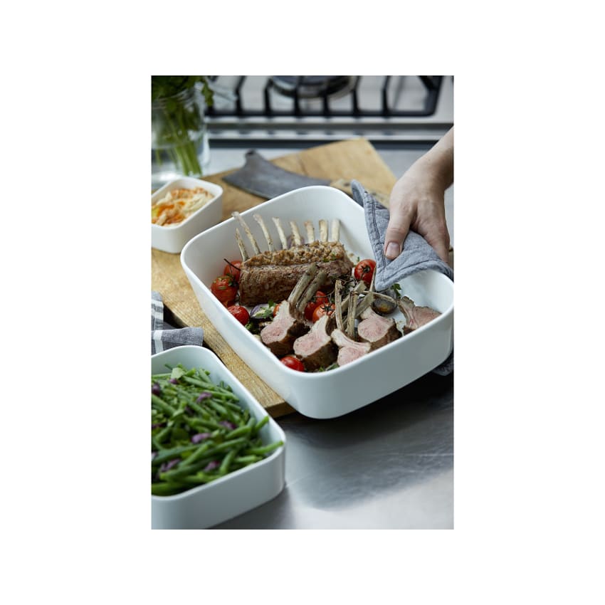Home Plat à Four Rectangulaire Porcelaine Blanche 35x24 Cm - Ustensile Cuisine Résistant