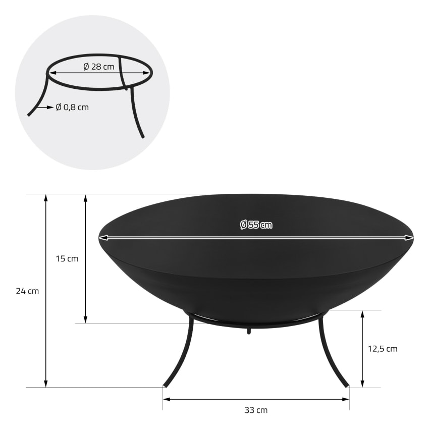 Braciere Da Giardino In Acciaio Da 2,5 Mm - Diametro 60 Cm, Con Foro Di Scarico E Maniglie