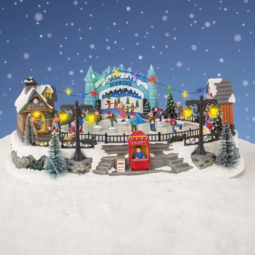 Village De Noël Animé 38x25x33cm - Décoration Avec Lumières, Musique Et Mouvement - Mediawave