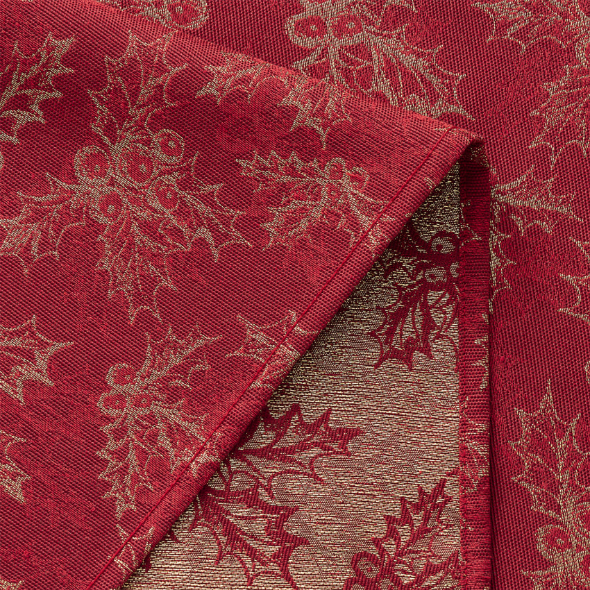 Jacquard Weihnachtstischdecke aus Baumwolle, Rot 140x240 cm Holly