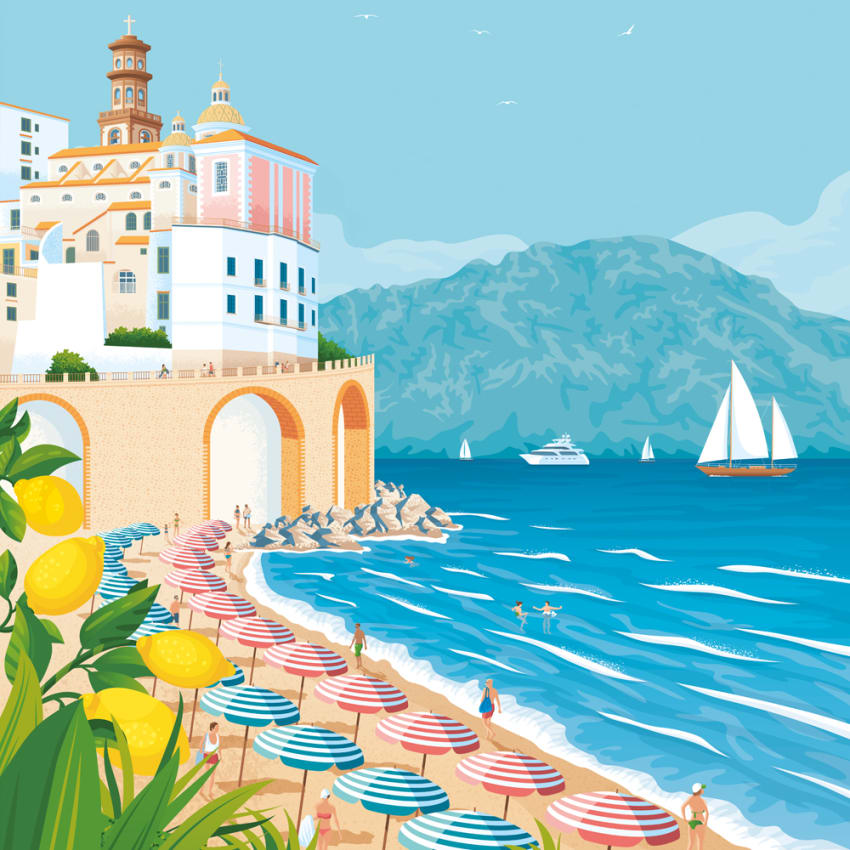 ZXCL Affiche de voyage vintage Italie Amalfi Coast Impression sur toile et décoration murale moderne pour chambre à coucher 50 x 75 cm