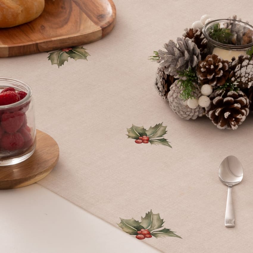 Epinki Runner Tavola Natalizio 30x220 Cm – Fiori Con Nappe, Colore Autunnale, In Cotone E Lino