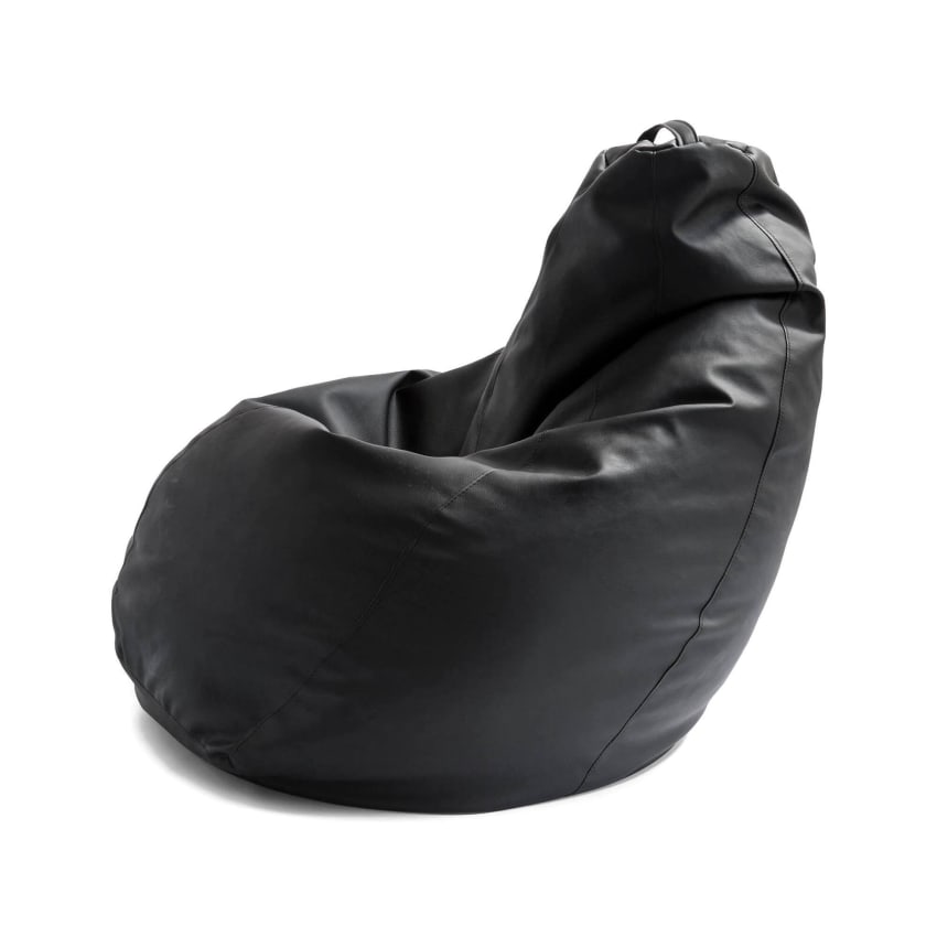 Pouf cuir noir de buffle avec piétement métal – Bois & Chiffons