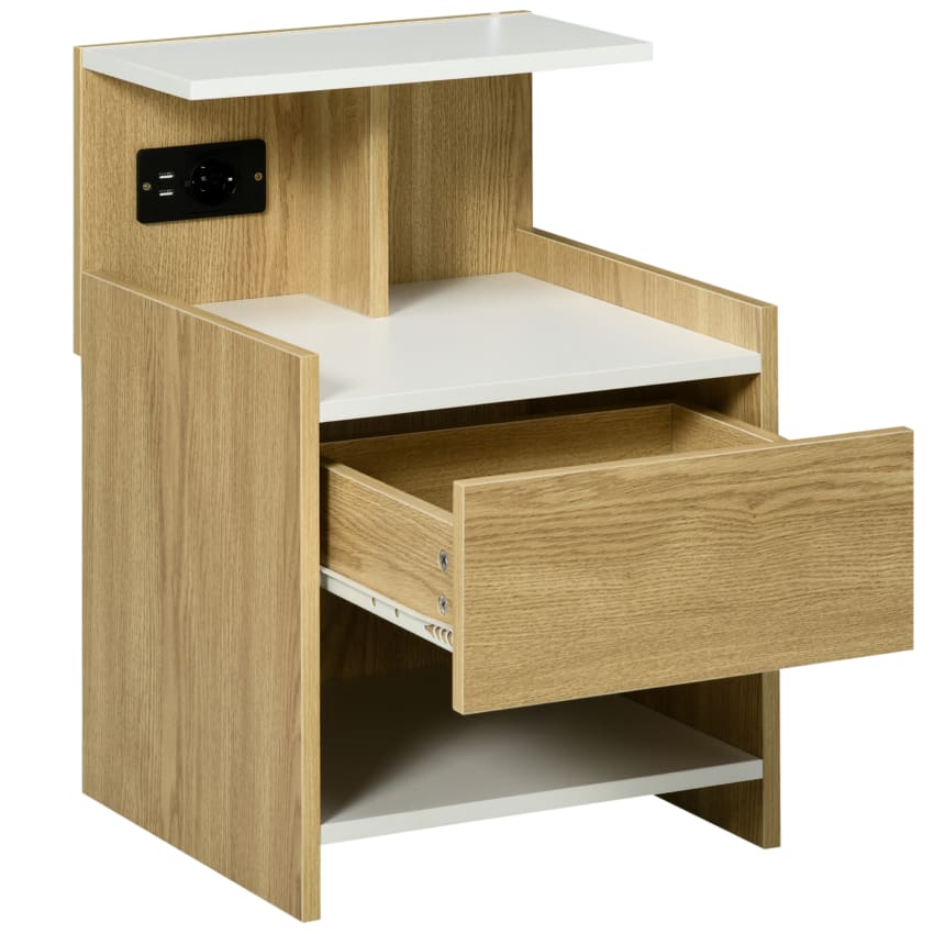 GAOMON Comodino Con Stazione Di Ricarica – Grigio Rustico, Cassetti E Porta USB