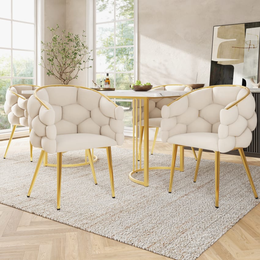 Sedia da pranzo in velluto color ottanio con struttura in metallo oro