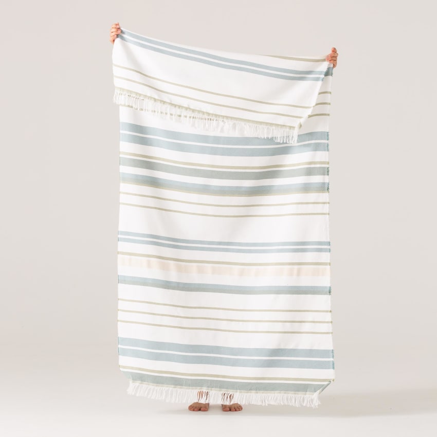 Serviette de plage doublée éponge rose violacé et rose clair - FOUTA