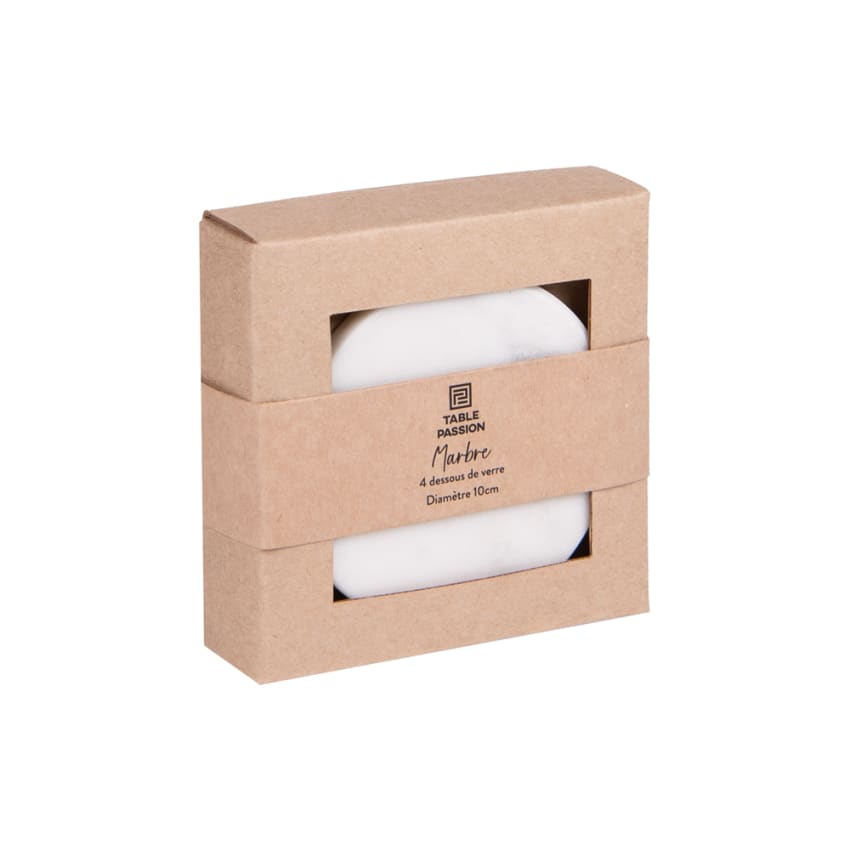 Lot De 4 Sous-verres En Marbre Et Céramique - Protection Table, Design Blanc Et Noir