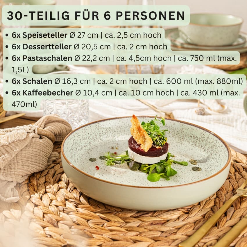 30-teiliges Kombiservice aus Steingut, grün Rio minze