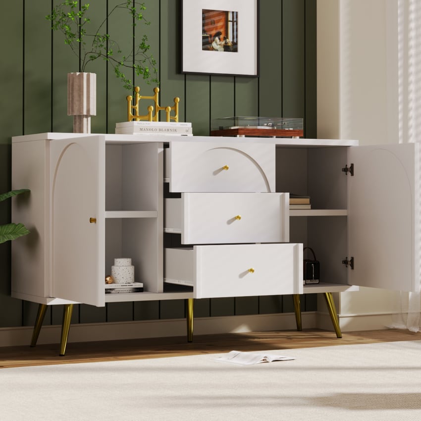 Credenza bassa con 2 ante 3 cassetti - credenza lucida con luce LED