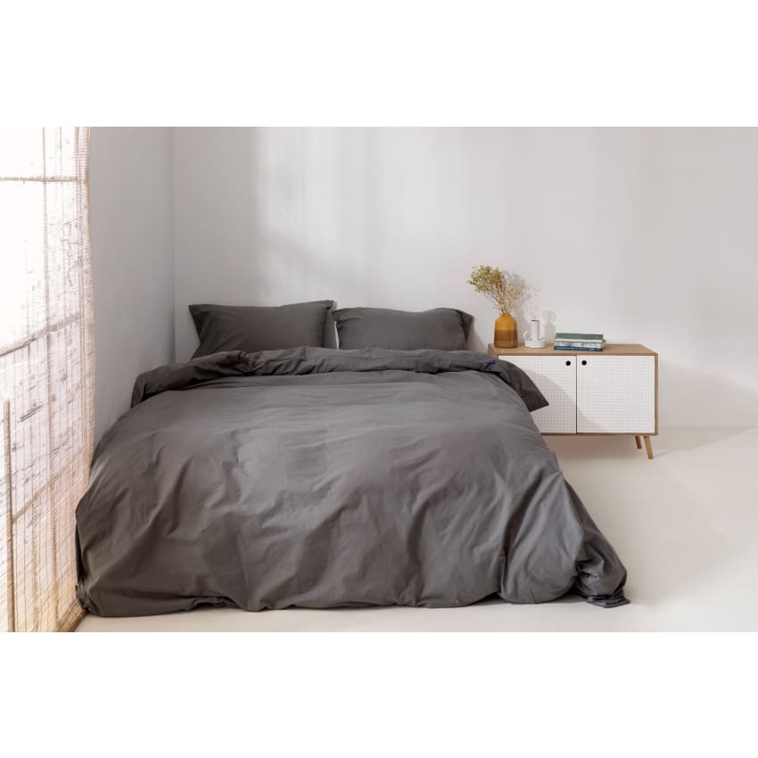 Bettbezug aus 100% Baumwolle 180x220 cm Stein Basic