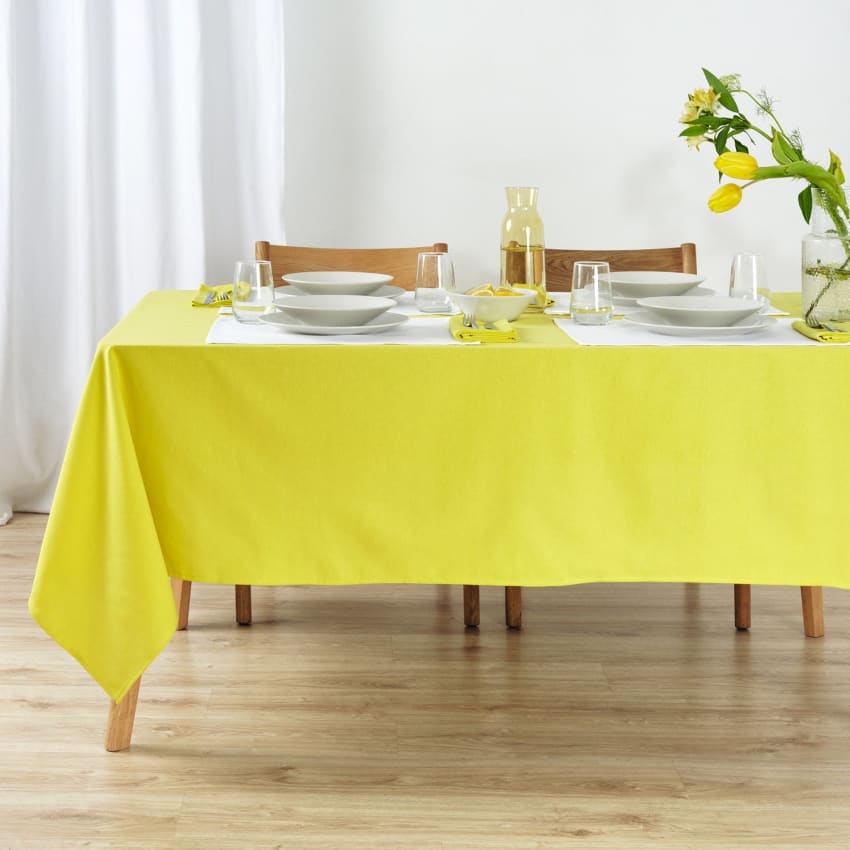 Tovaglia Rotonda In Misto Cotone E Lino, Resistente Alle Macchie, Motivi Triangoli/frecce – Colori: Grigio/riso/giallo, Diametri 100/120/150 Cm, Per Matrimoni, Eventi, Casa - 6