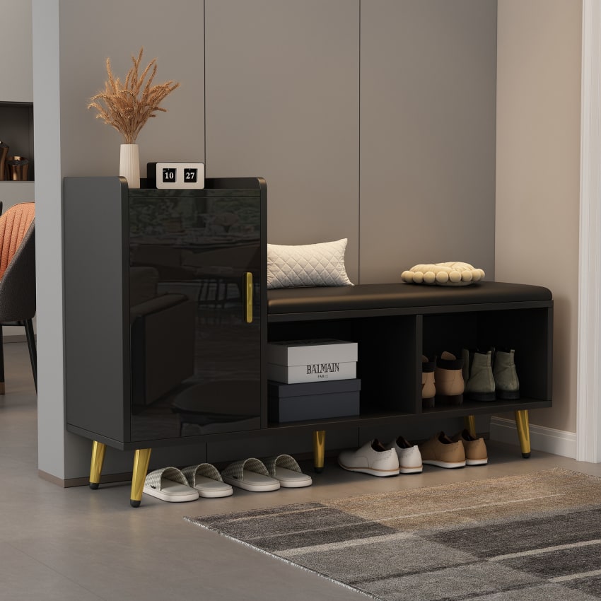 Scarpiera Con Seduta Imbottita Per Ingresso - Mobile Contenitore Scarpe In Legno Con Ante Ribaltabili, Organizzatore Salvaspazio