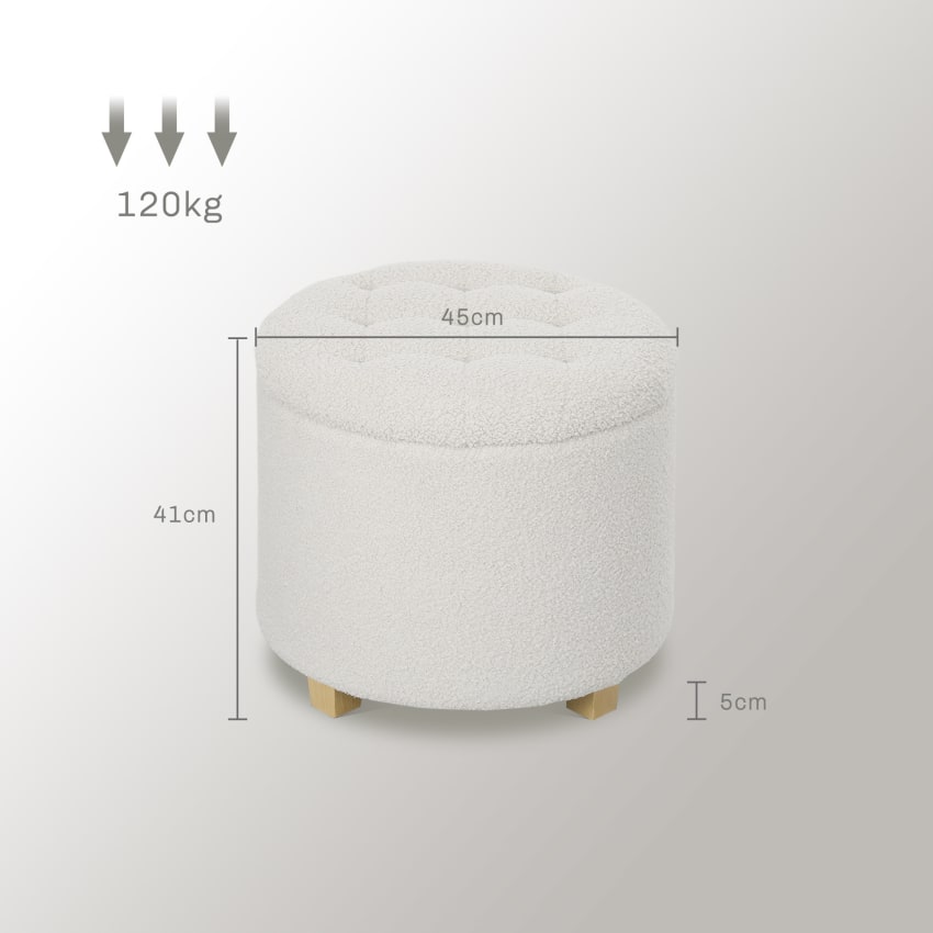 Pouf Coffre Rond En Tissu Bouclette Dunken - Grège 51cm - Paris Prix
