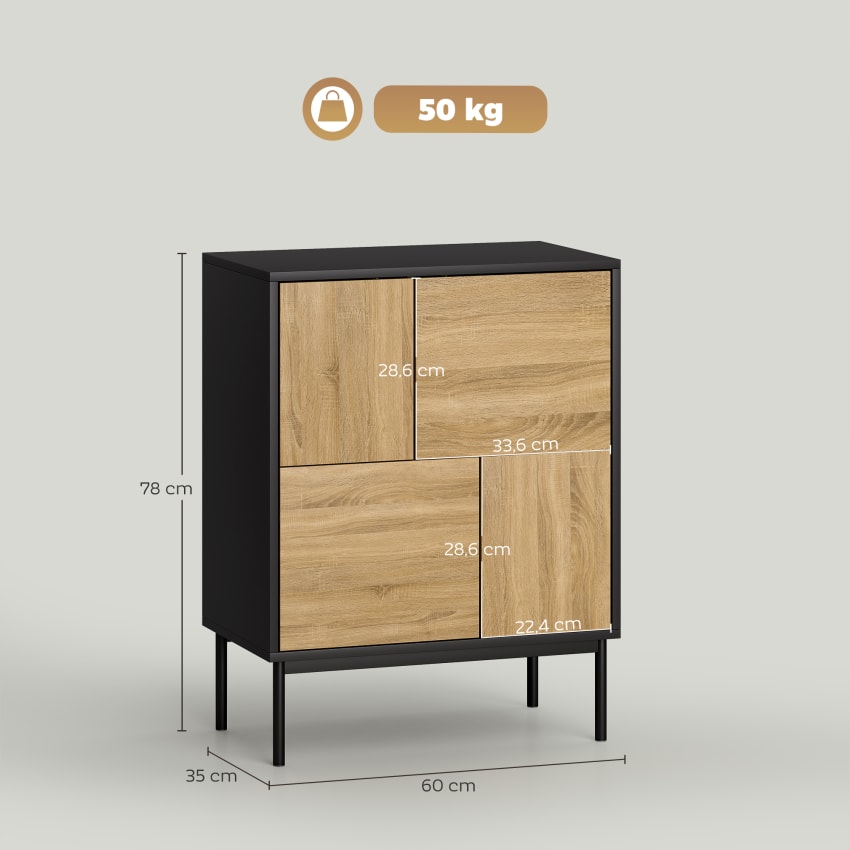 Buffet salon meuble de rangement armoire de cuisine portes à pousser et 4 placards style moderne 60 x 35 x 78 cm, noir | Leroy Merlin Buffet salon meuble de rangement armoire de cuisine portes à pousser et 4 placards style moderne 60 x 35 x 78 cm, noir | Leroy Merlin