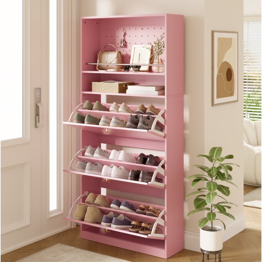 Schuhschrank aus Spanplatte rosa