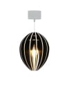 Lampe suspension bois et béton frêne teinté noir cordon blanc