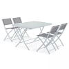 Tavolo da giardino e 4 sedie pieghevoli in acciaio e vetro grigio