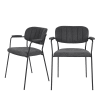 Lot de 2 chaises avec accoudoirs et pieds noirs gris foncé