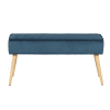 Banc en velours bleu foncé et pieds bois naturel