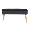 Banc en velours gris foncé et pieds bois naturel