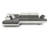 Canapé d'angle gauche convertible avec coffre bi-matière blanc/gris