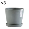 Pots de fleurs avec soucoupe bleu gris D20 - lot de 3