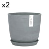 Pots de fleurs avec soucoupe bleu gris D25 - lot de 2