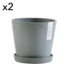 Pots de fleurs avec soucoupe bleu gris D20 - lot de 2