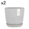 Pots de fleurs avec soucoupe blanc gris D25 - lot de 2