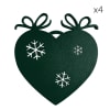 Suspensions de Noël forme cœur en aluminium vert H11cm Lot de 4