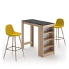 Mesa y sillas efecto madera roble natural y negro - amarillo
