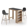 Mesa y sillas efecto madera roble natural y negro - gris antracita