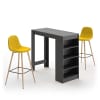 Mesa y sillas efecto madera negro y hormigón - amarillo