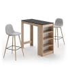 Mesa y sillas efecto madera roble natural y negro - gris claro