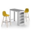 Mesa y sillas efecto madera blanco y hormigón - amarillo