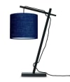 Lampada da tavolo in bamboo nera con paralume blu