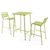 Ensemble table de bar et 2 chaises hautes en métal vert