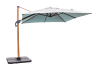 Sonnenschirm mit exzentrischem Fuß, Stahl in Holzoptik, grauem Stoff