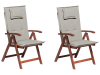 Set di 2 sedie da giardino in legno di acacia con cuscini grigio-beige