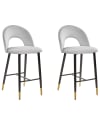 Conjunto de 2 sillas de bar de terciopelo gris negro dorado